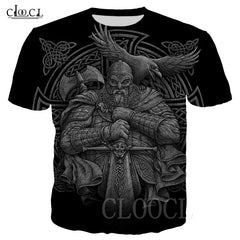 HX New Fashion Nordic Viking Tattoo T Shirt 3D Print Short Sleeve Black Tee Shirt Unisex Harajuku Streetwear Tops