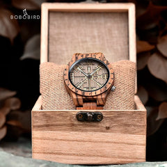 BOBO BIRD Viking Vegvisir Man's Wooden Watches Vintage Watch for Men Wood Clock Support Logo Customized,