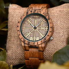 BOBO BIRD Viking Vegvisir Man's Wooden Watches Vintage Watch for Men Wood Clock Support Logo Customized,